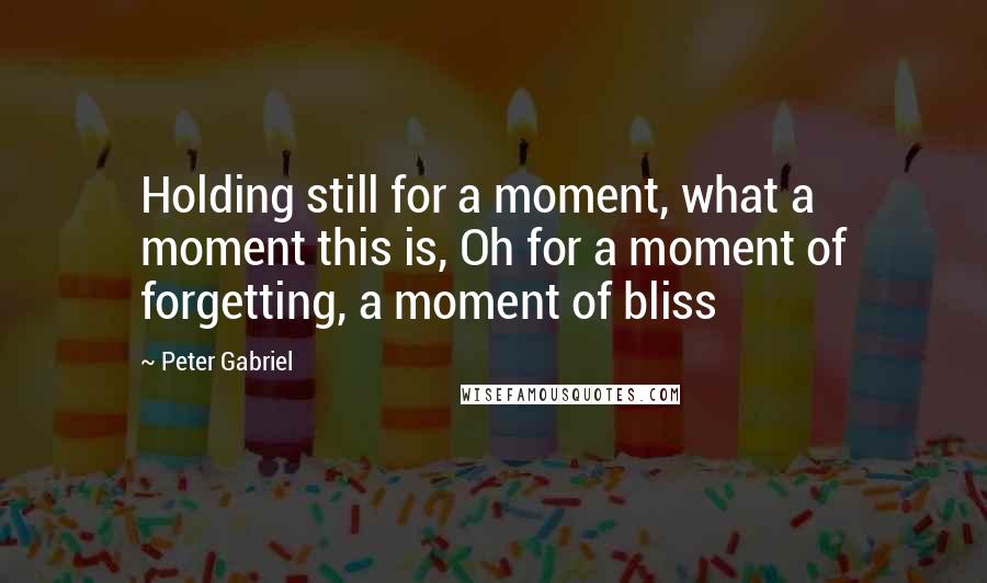 Peter Gabriel quotes: Holding still for a moment, what a moment this is, Oh for a moment of forgetting, a moment of bliss