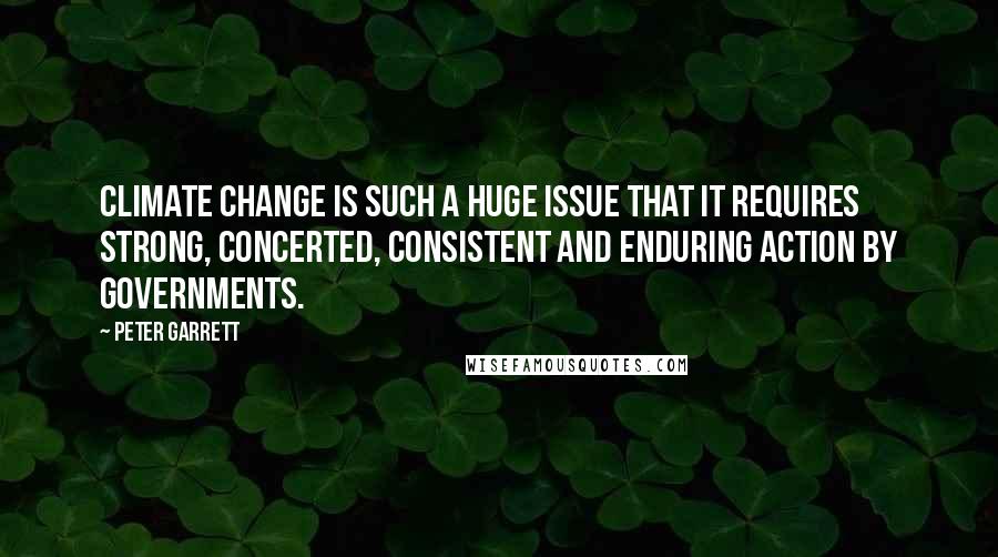 Peter Garrett quotes: Climate change is such a huge issue that it requires strong, concerted, consistent and enduring action by governments.