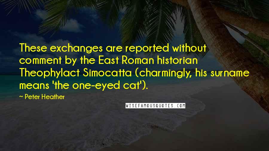 Peter Heather quotes: These exchanges are reported without comment by the East Roman historian Theophylact Simocatta (charmingly, his surname means 'the one-eyed cat').