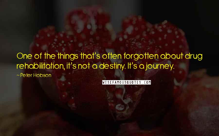 Peter Hobson quotes: One of the things that's often forgotten about drug rehabilitation, it's not a destiny. It's a journey.