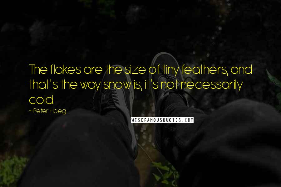 Peter Hoeg quotes: The flakes are the size of tiny feathers, and that's the way snow is, it's not necessarily cold.