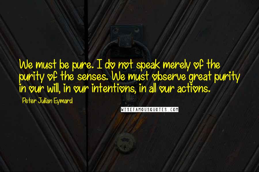 Peter Julian Eymard quotes: We must be pure. I do not speak merely of the purity of the senses. We must observe great purity in our will, in our intentions, in all our actions.