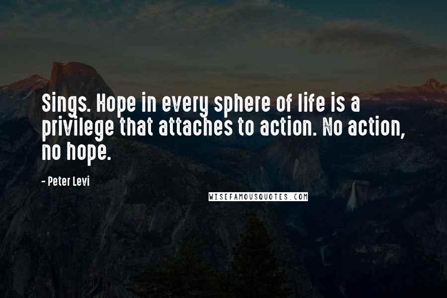 Peter Levi quotes: Sings. Hope in every sphere of life is a privilege that attaches to action. No action, no hope.
