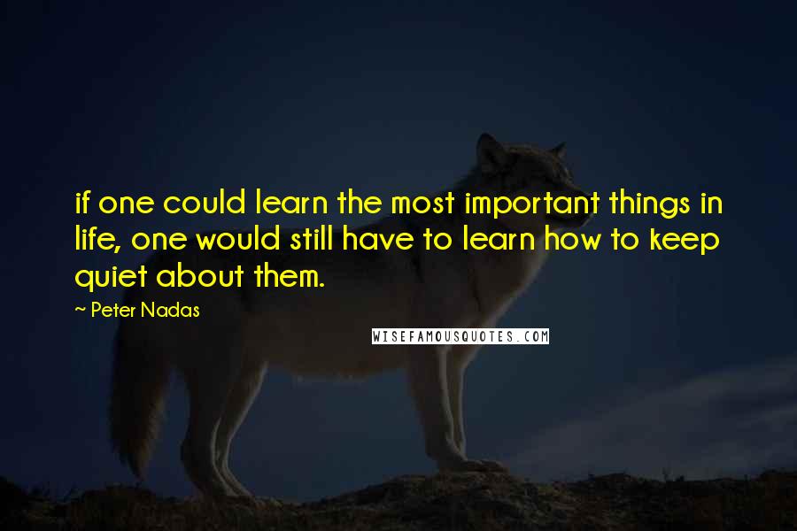 Peter Nadas quotes: if one could learn the most important things in life, one would still have to learn how to keep quiet about them.