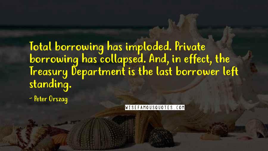 Peter Orszag quotes: Total borrowing has imploded. Private borrowing has collapsed. And, in effect, the Treasury Department is the last borrower left standing.