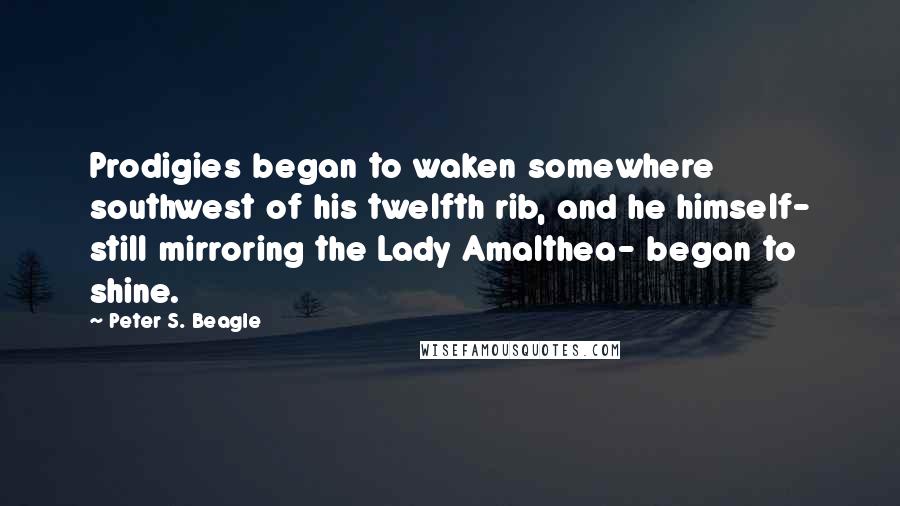 Peter S. Beagle quotes: Prodigies began to waken somewhere southwest of his twelfth rib, and he himself- still mirroring the Lady Amalthea- began to shine.