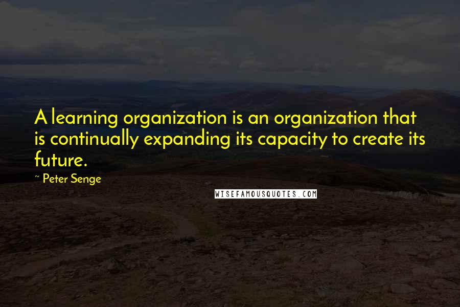 Peter Senge quotes: A learning organization is an organization that is continually expanding its capacity to create its future.