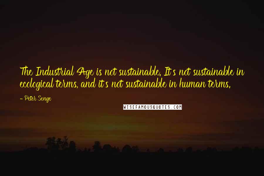 Peter Senge quotes: The Industrial Age is not sustainable. It's not sustainable in ecological terms, and it's not sustainable in human terms.