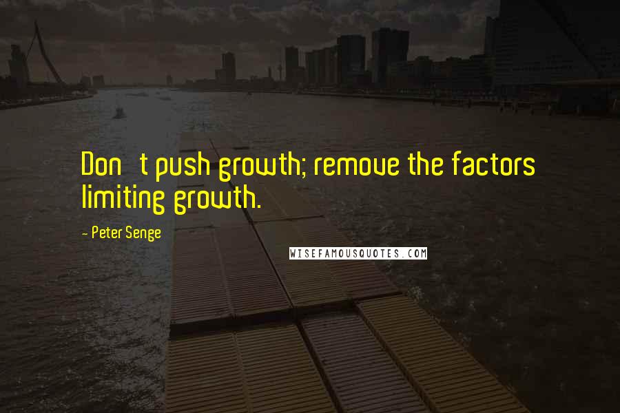 Peter Senge quotes: Don't push growth; remove the factors limiting growth.