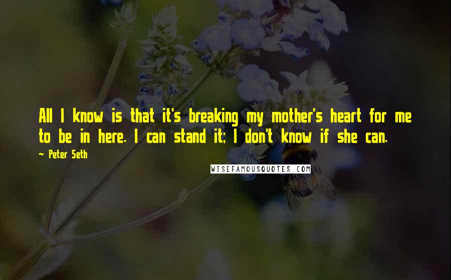 Peter Seth quotes: All I know is that it's breaking my mother's heart for me to be in here. I can stand it; I don't know if she can.