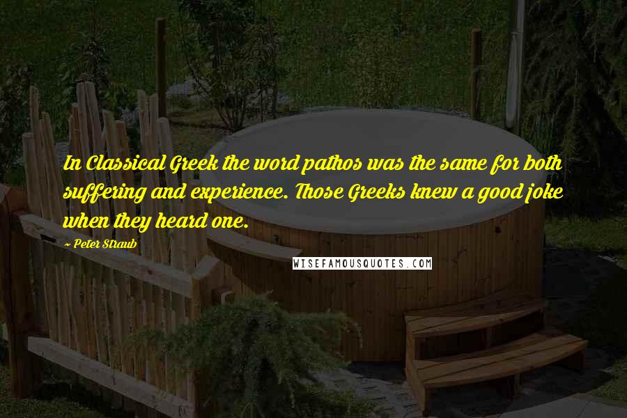 Peter Straub quotes: In Classical Greek the word pathos was the same for both suffering and experience. Those Greeks knew a good joke when they heard one.