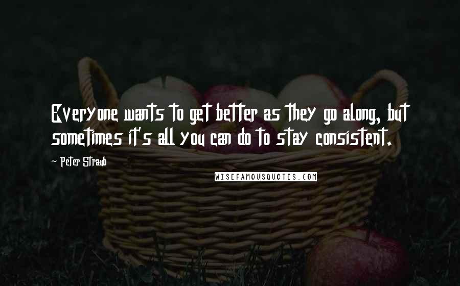 Peter Straub quotes: Everyone wants to get better as they go along, but sometimes it's all you can do to stay consistent. Peter Straub quotes: Everyone wants to get better as they go along, but sometimes it's all you can do to stay consistent.