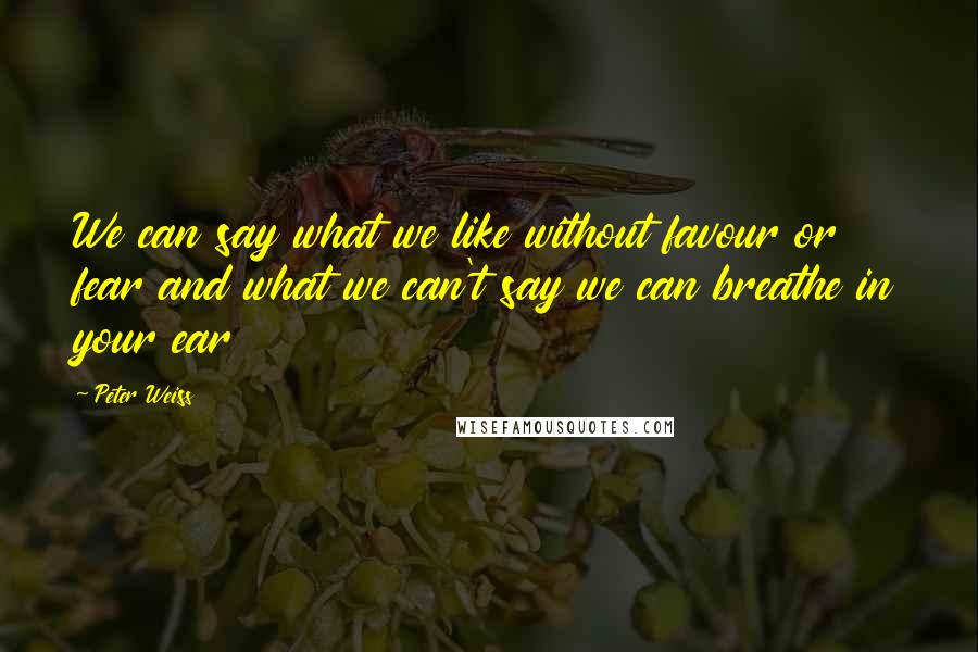 Peter Weiss quotes: We can say what we like without favour or fear and what we can't say we can breathe in your ear