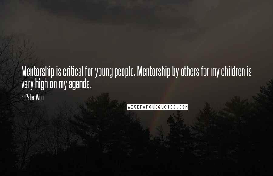 Peter Woo quotes: Mentorship is critical for young people. Mentorship by others for my children is very high on my agenda.