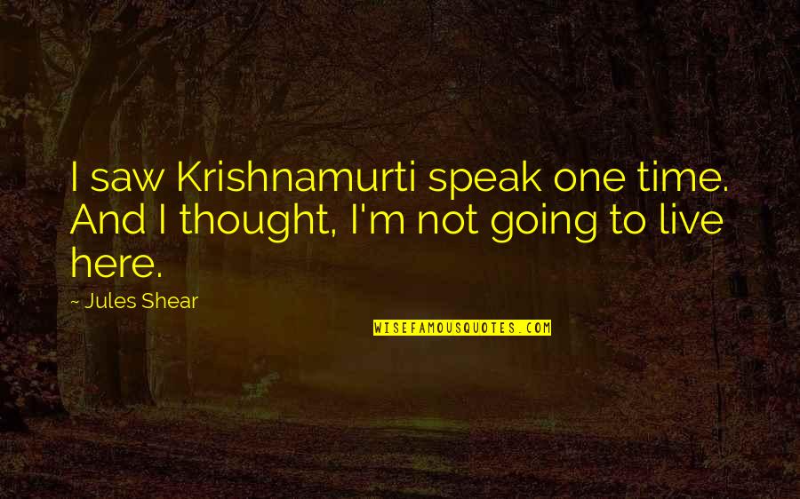 Petersen Health Quotes By Jules Shear: I saw Krishnamurti speak one time. And I