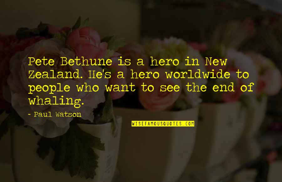 Pete's Quotes By Paul Watson: Pete Bethune is a hero in New Zealand.