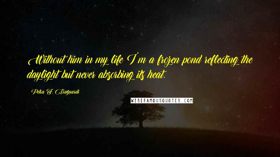 Petra F. Bagnardi quotes: Without him in my life I'm a frozen pond reflecting the daylight but never absorbing its heat.