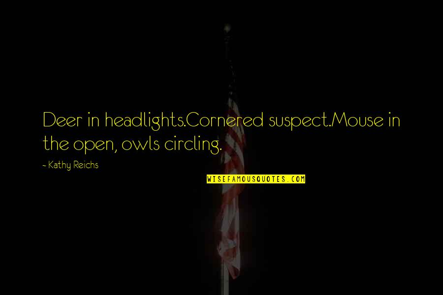 Petraq Gramo Quotes By Kathy Reichs: Deer in headlights.Cornered suspect.Mouse in the open, owls