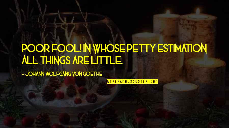 Petty Things Quotes By Johann Wolfgang Von Goethe: Poor fool! in whose petty estimation all things Petty Things Quotes By Johann Wolfgang Von Goethe: Poor fool! in whose petty estimation all things