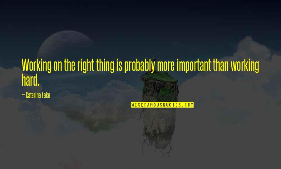 Peyotists Quotes By Caterina Fake: Working on the right thing is probably more