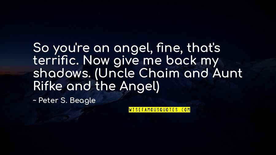 Phantastic Ferniture Quotes By Peter S. Beagle: So you're an angel, fine, that's terrific. Now