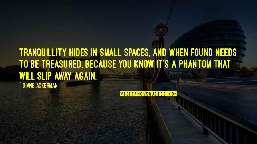 Phantom Quotes By Diane Ackerman: Tranquillity hides in small spaces, and when found Phantom Quotes By Diane Ackerman: Tranquillity hides in small spaces, and when found
