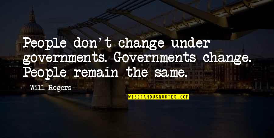 Pharmacy Tech Quotes By Will Rogers: People don't change under governments. Governments change. People