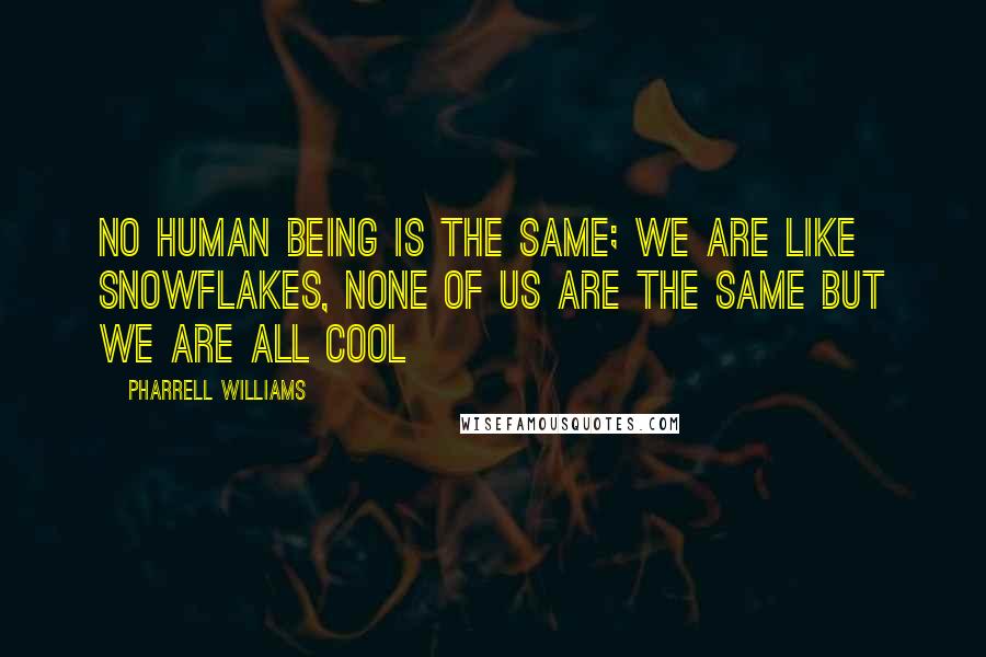 Pharrell Williams quotes: No human being is the same; we are like snowflakes, none of us are the same but we are all COOL