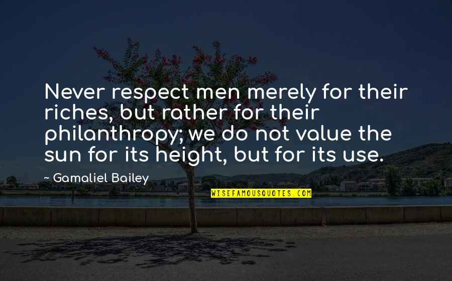 Philanthropy's Quotes By Gamaliel Bailey: Never respect men merely for their riches, but