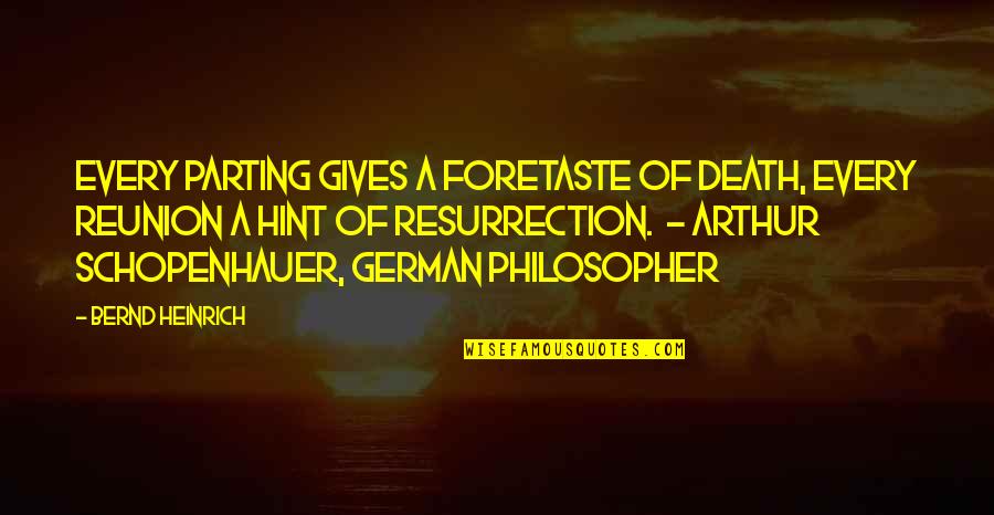 Philosopher Arthur Schopenhauer Quotes By Bernd Heinrich: Every parting gives a foretaste of death, every