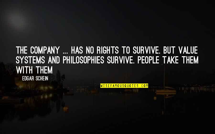 Philosophies In Quotes By Edgar Schein: The company ... has no rights to survive. Philosophies In Quotes By Edgar Schein: The company ... has no rights to survive.