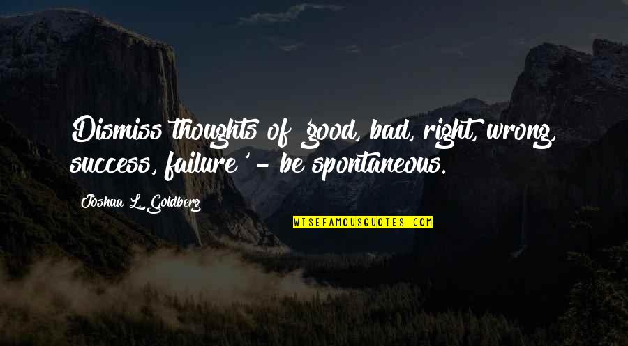 Photo Booth Funny Quotes By Joshua L. Goldberg: Dismiss thoughts of 'good, bad, right, wrong, success,
