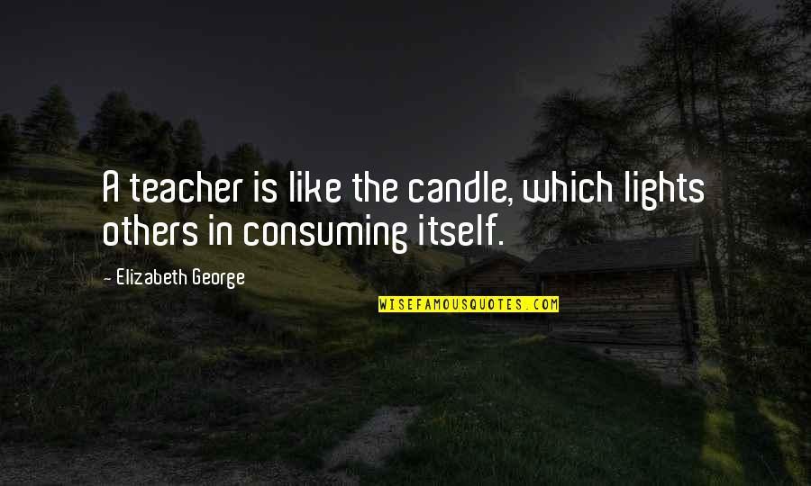 Photograph Movie Quotes By Elizabeth George: A teacher is like the candle, which lights