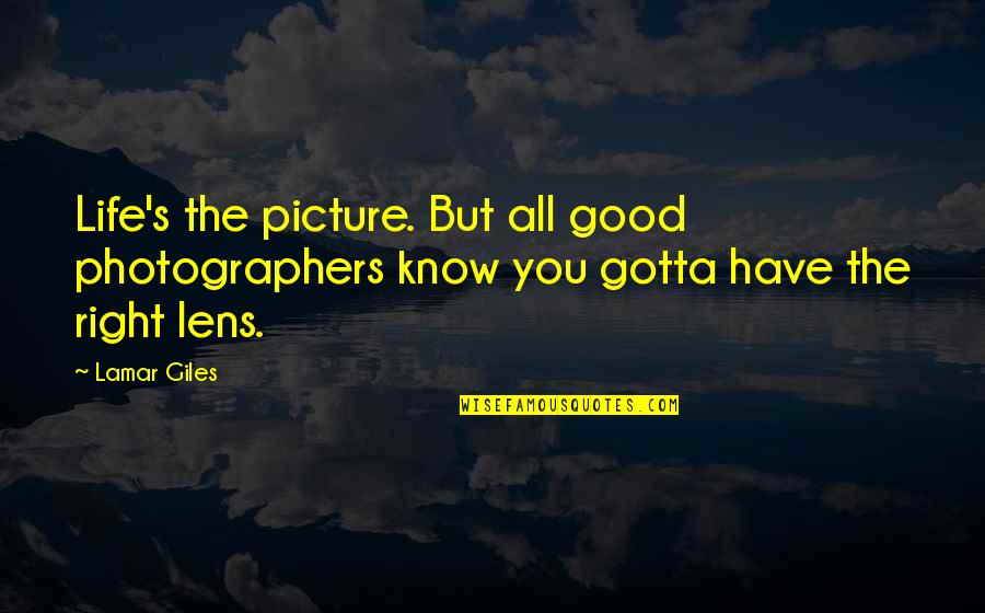 Photography And Life Quotes By Lamar Giles: Life's the picture. But all good photographers know Photography And Life Quotes By Lamar Giles: Life's the picture. But all good photographers know
