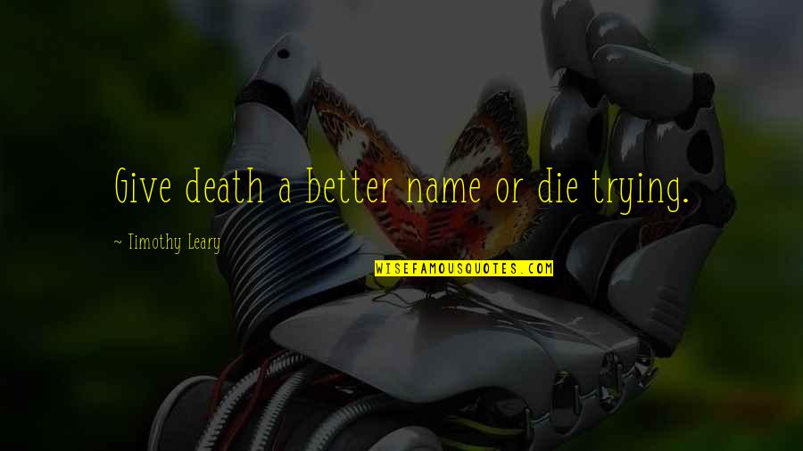 Phronesis Partners Quotes By Timothy Leary: Give death a better name or die trying. Phronesis Partners Quotes By Timothy Leary: Give death a better name or die trying.