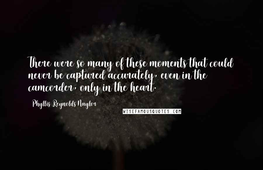 Phyllis Reynolds Naylor quotes: There were so many of these moments that could never be captured accurately, even in the camcorder, only in the heart.