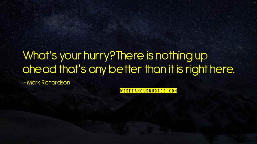 Physarum Life Quotes By Mark Richardson: What's your hurry?There is nothing up ahead that's Physarum Life Quotes By Mark Richardson: What's your hurry?There is nothing up ahead that's