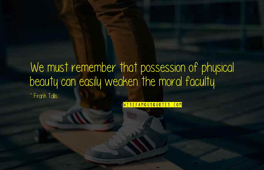 Physical Quotes By Frank Tallis: We must remember that possession of physical beauty