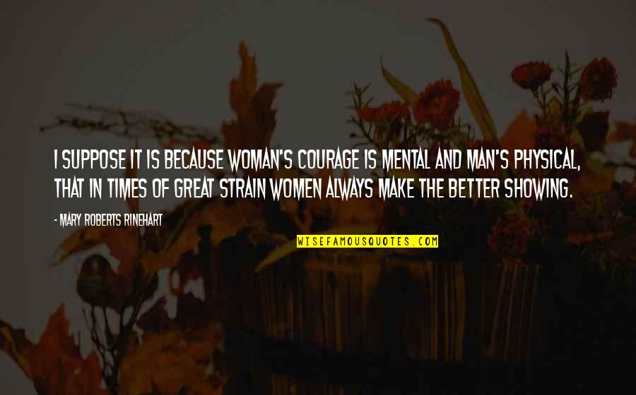 Physical Quotes By Mary Roberts Rinehart: I suppose it is because woman's courage is