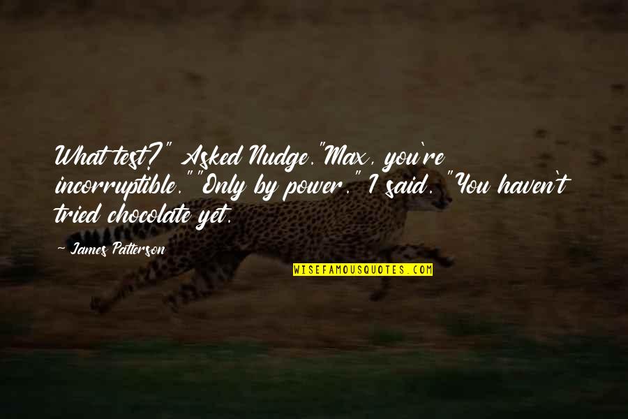 Physiques Of Greatness Quotes By James Patterson: What test?" Asked Nudge."Max, you're incorruptible.""Only by power." Physiques Of Greatness Quotes By James Patterson: What test?" Asked Nudge."Max, you're incorruptible.""Only by power."