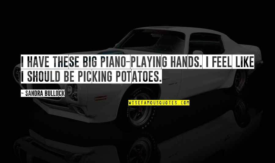 Piano Playing Quotes By Sandra Bullock: I have these big piano-playing hands. I feel