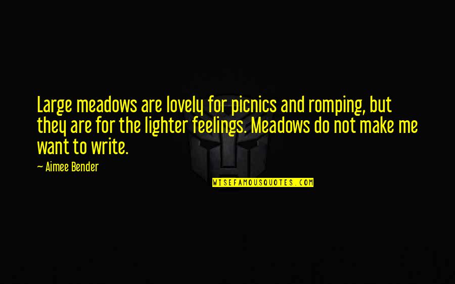 Picnics Quotes By Aimee Bender: Large meadows are lovely for picnics and romping,