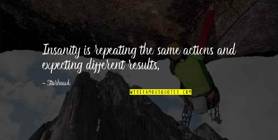 Pictographic Languages Quotes By Starhawk: Insanity is repeating the same actions and expecting