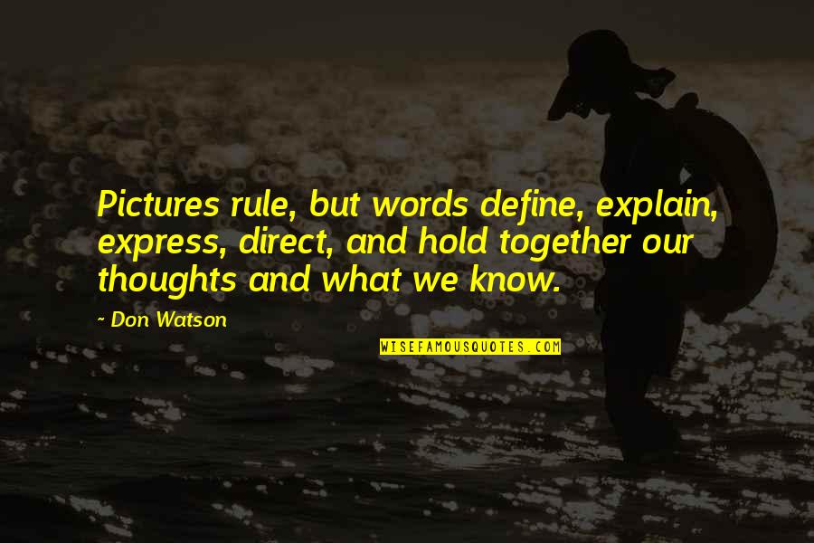 Pictures And Words Quotes By Don Watson: Pictures rule, but words define, explain, express, direct,