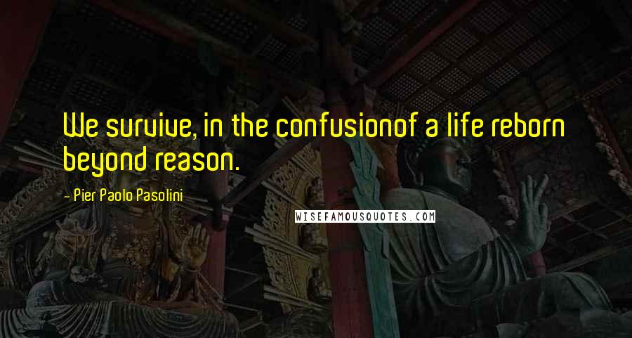 Pier Paolo Pasolini quotes: We survive, in the confusionof a life reborn beyond reason.