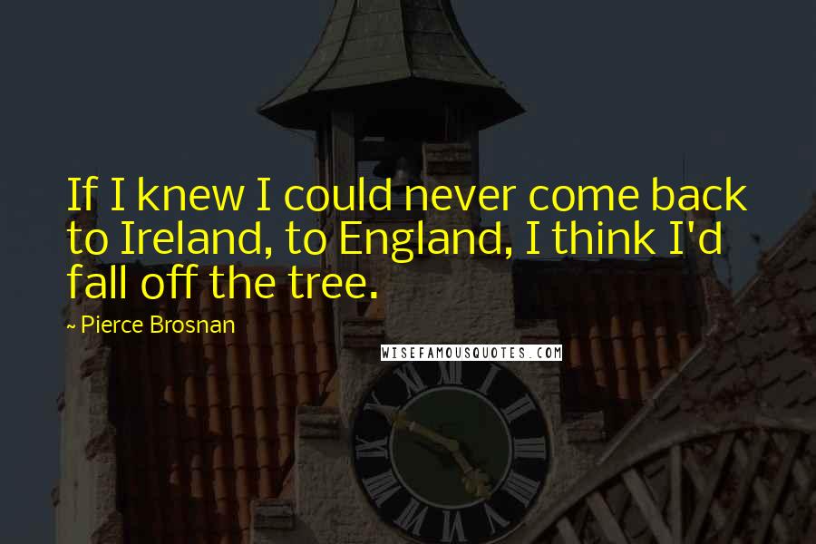 Pierce Brosnan quotes: If I knew I could never come back to Ireland, to England, I think I'd fall off the tree.