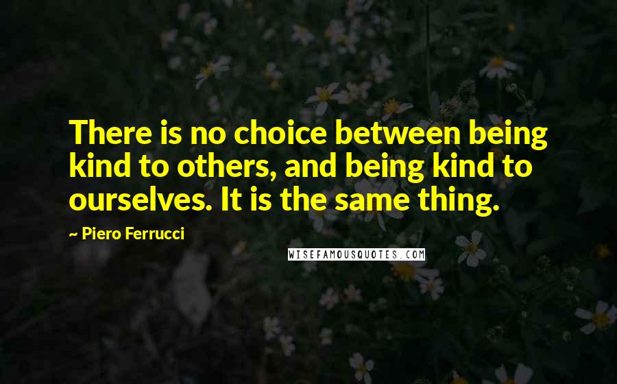 Piero Ferrucci quotes: There is no choice between being kind to others, and being kind to ourselves. It is the same thing.