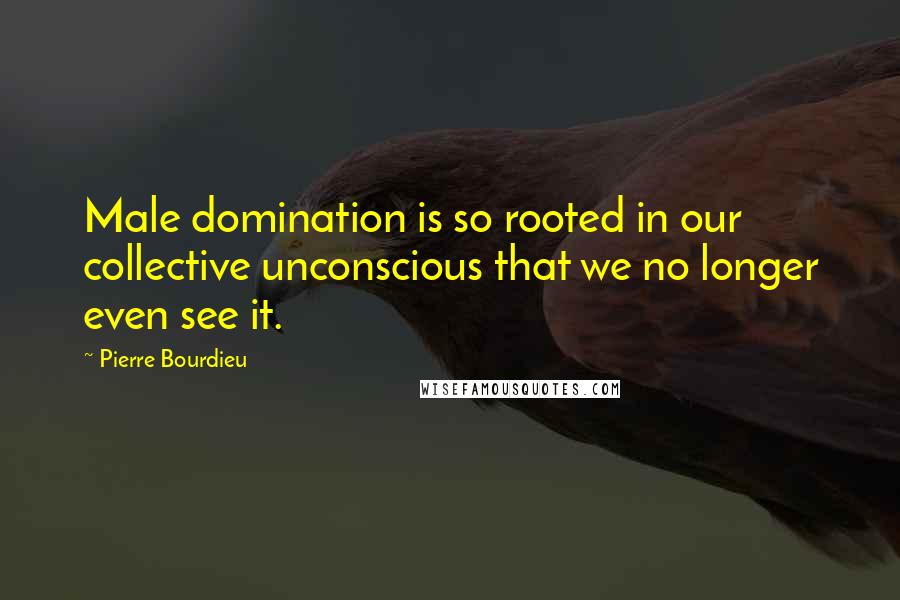 Pierre Bourdieu quotes: Male domination is so rooted in our collective unconscious that we no longer even see it.