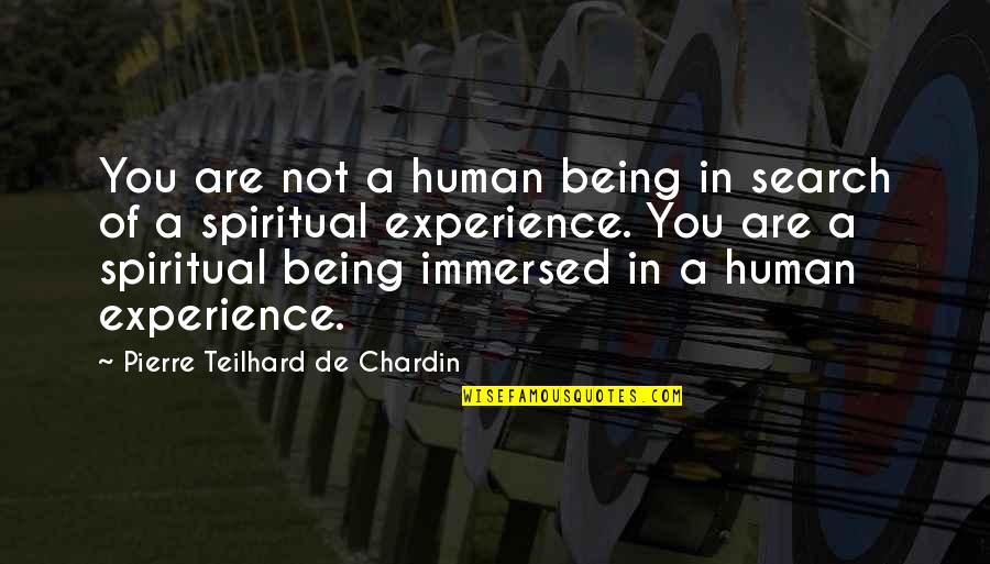 Pierre De Chardin Quotes By Pierre Teilhard De Chardin: You are not a human being in search Pierre De Chardin Quotes By Pierre Teilhard De Chardin: You are not a human being in search