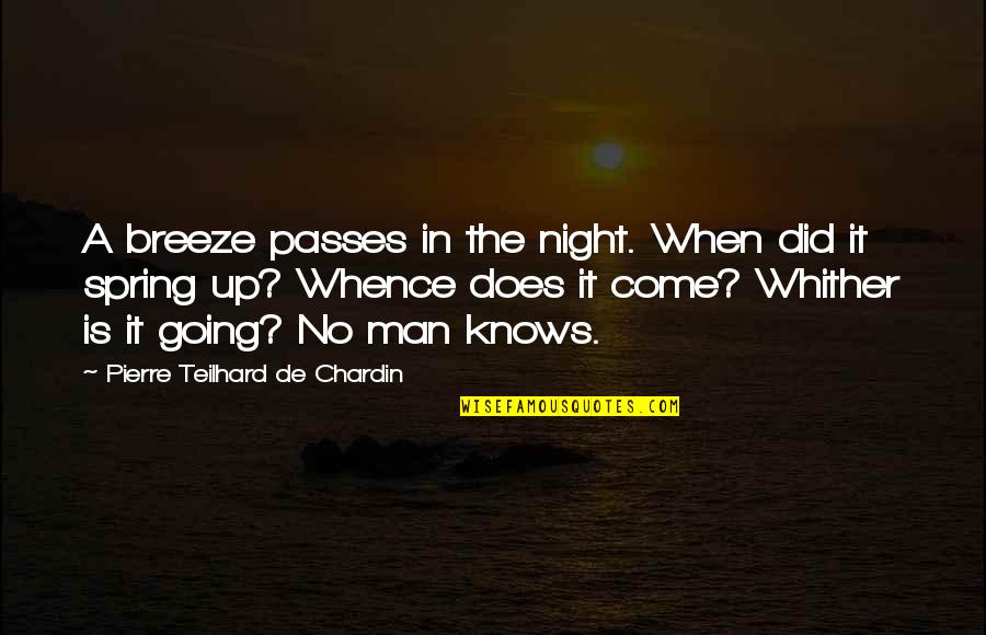 Pierre De Chardin Quotes By Pierre Teilhard De Chardin: A breeze passes in the night. When did Pierre De Chardin Quotes By Pierre Teilhard De Chardin: A breeze passes in the night. When did